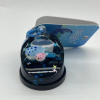 Porte-clés globe à neige liquide, figurine de phoque de dessin animé, en acrylique transparent avec étoiles flottantes et paillettes, pour décoration de téléphone et sac, personnalisable