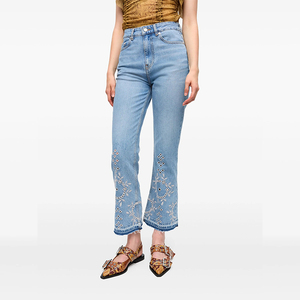Pantalones vaqueros de cintura alta para mujer con bordado de pedrería, diseño hueco, transpirables, estilo casual, <span class=keywords><strong>sexy</strong></span>, streetwear, <span class=keywords><strong>jeans</strong></span> de verano con dobladillo sin rematar - Product Image 3