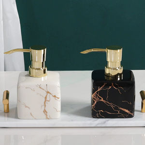 Distributeur de savon liquide pour salle de bain de 300 ml, écologique, en céramique ABS, marbrure dorée, avec flacon rechargeable, mousse pour les mains et pompe à lotion - Product Image 5