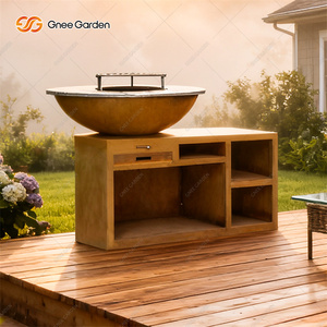 Gnee Garden Corten Steel BBQ Grill <b>Table</b> with Storage Shelf Outdoor Auto Ignition Flame Safety Device Matte Finished - Product Image 6