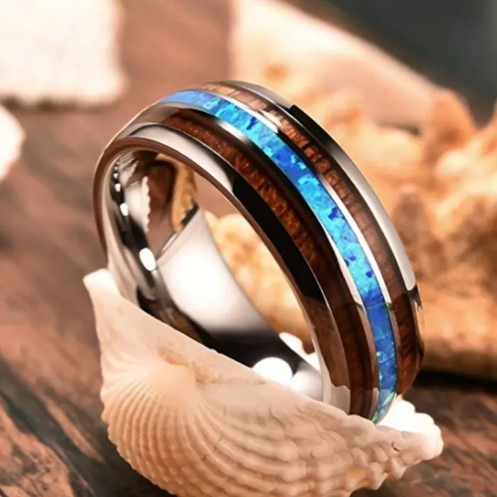 ring 8mm new design men band Brushed Tungsten Carbide opal jewelry support drop shipping ring