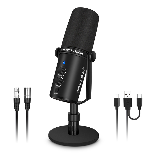BAIFEILI MV7 Portable Metal Conference Microphone Dynamic USB/XLR Noise Cancelling Sound Card Desktop 48V Phantom Power for
