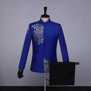 Costumes pour hommes noir et blanc, style <span class=keywords><strong>chinois</strong></span>, broderies dorées, blazers, tenue de scène pour animateur de bal, chanteur masculin, équipes, chœur, <span class=keywords><strong>costume</strong></span> de mariage, <span class=keywords><strong>costume</strong></span> de danseur - Product Image 4