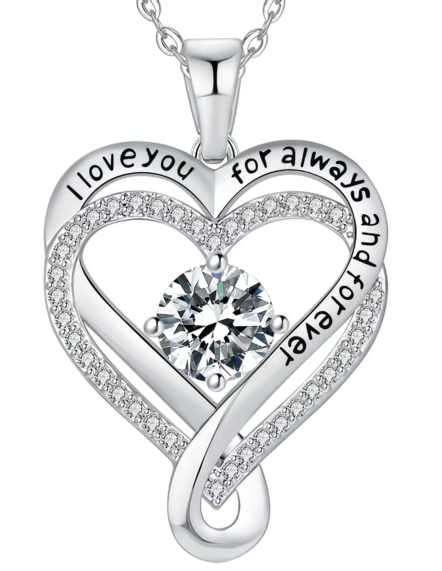 White diamond silver necklace