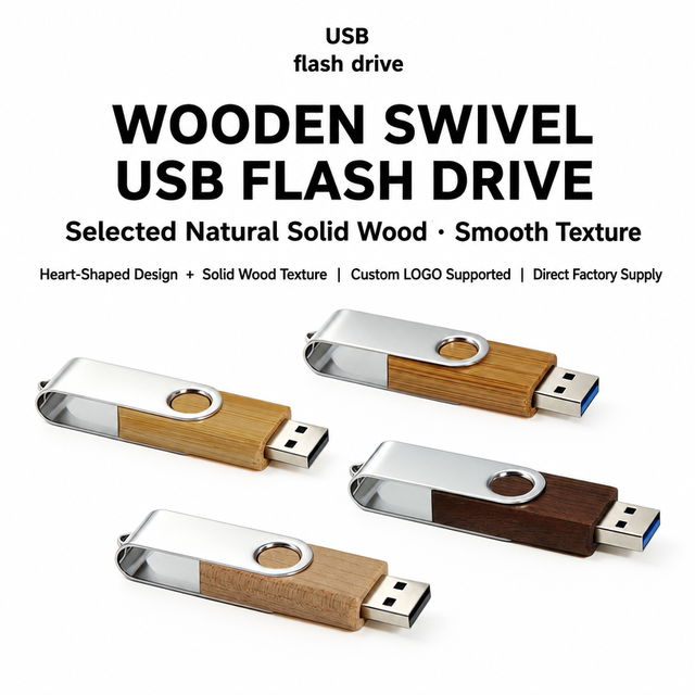 Premium Wooden USB Flash Drive 16GB 32GB 64GB 128GB Custom Logo Eco Friendly Swivel USB Pendrive for Corporate Promotional Gifts