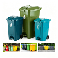 Poubelle à pédale en plastique HDPE multicolore avec roues et couvercle pour parc, rue, jardin, hôtel, poubelle à roulettes en plastique
