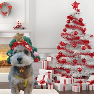 Christmas Dog Hat With <b>Tree</b> Design Fleece Warm Winter Headband For Pets Size M 10-15 Lbs - Product Image 2