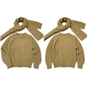 Ensemble 2 pièces tricoté pour femme : <span class=keywords><strong>Pull</strong></span> en maille torsadée camel et écharpe assortie, <span class=keywords><strong>pull</strong></span> texturé nid d'abeille, <span class=keywords><strong>pull</strong></span> d'hiver confortable - Product Image 3