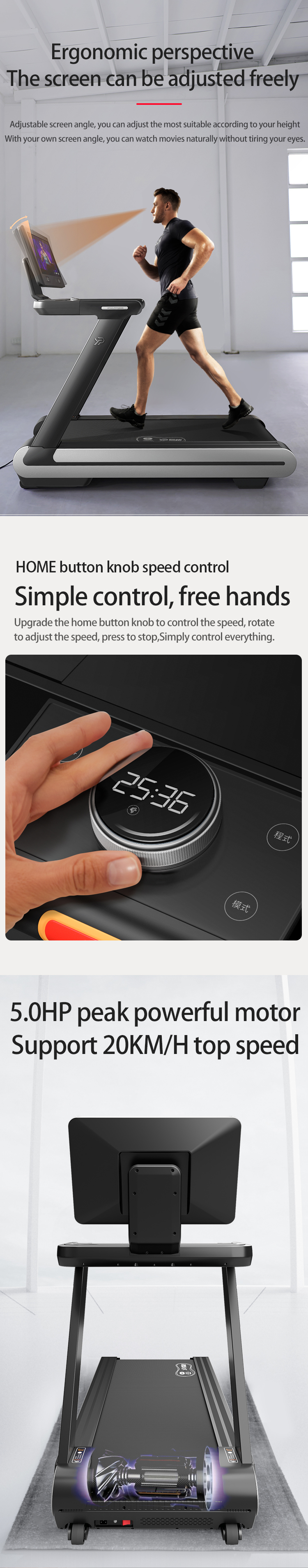 YPOO exercise sport big 18.5 inch screen treadmill machine incline semi commercial mini treadmill