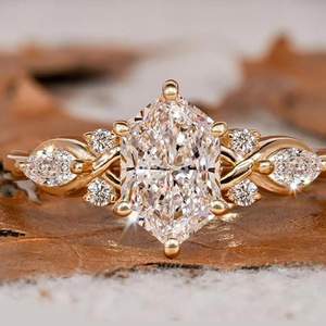 factory custom wholesale price 14K Gold Plated Marquise Cut Engagement Ring for Women, Wedding Promise Cubic Zirconia CZ Band - Product Image 1