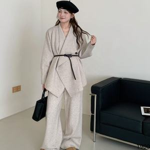 Ensemble <span class=keywords><strong>Tailleur</strong></span> Moderne <span class=keywords><strong>Femme</strong></span> Ceinturé à Revers en Maille avec <span class=keywords><strong>Pantalon</strong></span> Large Éléégance du Bureau à la <span class=keywords><strong>Soirée</strong></span> - Product Image 6