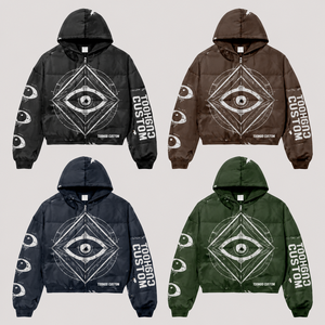 TOOHOO CUSTOM Chaqueta de invierno acolchada para hombre con capucha y cremallera, estilo oversize, estampado geométrico de ojos, cortavientos, 4 colores - Product Image 1