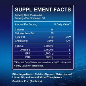 Tianyuan Omega-3 Premium Minyak Ikan 1200MG EPA+ 900MG DHA Pendukung Kesehatan Otak 120 Softgel Gelatin Ikan Suplemen Makanan - Product Image 3