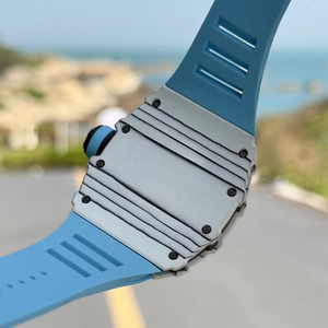 Reloj Automático de Fibra de Carbono para Hombre, Estilo RM, Resistente al Agua, con Correa de Goma Azul Claro - Product Image 5