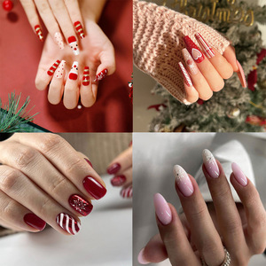 Ongles portables sur le thème de Noël Flocon de neige Coeur Bonhomme de neige Designs en forme d'amande <span class=keywords><strong>courte</strong></span> Arcs pour une longue pression sur les styles de pointes d'ongles - Product Image 3