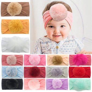 Bandeau pour bébé, nouveau bandeau élastique en nylon pour bébé, boule de laine, toute l'année, doux et confortable, accessoire pour cheveux de bébé - Product Image 2