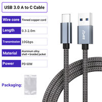 Kabel ULT-unite PD 60W USB 3.0 AM ke CM 10Gbps USB a ke Tipe C Kabel Pengisian Cepat 3A Kabel Data