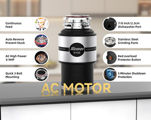 Broyeur de déchets alimentaires d'évier de cuisine domestique électrique Machine d'élimination des déchets en acier inoxydable Type d'alimentation continue pour une utilisation dans le garage - Product Image 3