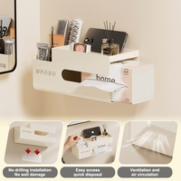 UFORU Distributeur de mouchoirs mural sans perçage, distributeur de serviettes de toilette 2-en-1, organisateur de salle de bain avec étagère supérieure