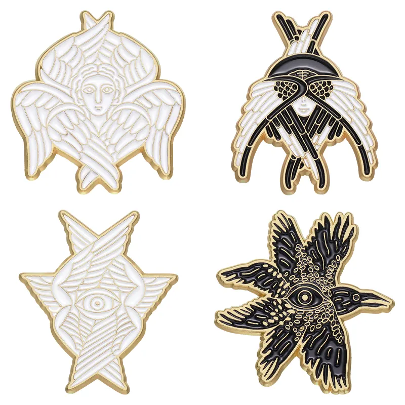 Koleksi unik dari sayap multi-sayap Enamel pin Gothic Punk mata patung bros grosir Lapel lencana