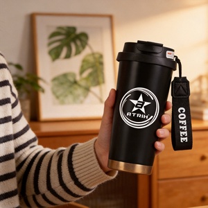 Vaso Térmico Aislado de 500 ml, Taza de Viaje de Acero Inoxidable 316 con Tapa Abatible y Cordón, Taza Térmica a Prueba de Fugas para Bebidas Calientes/Frías - Product Image 2