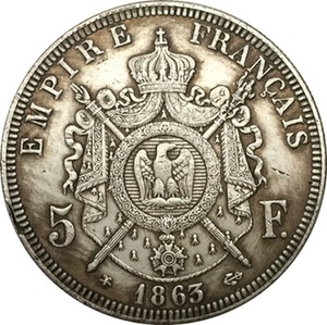 Répliques de pièces commémoratives françaises 1867, France antique, 5 francs, pièce plaquée argent, <span class=keywords><strong>NAPOLÉON</strong></span> III - Product Image 4
