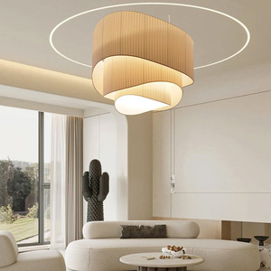 Lustre japonais minimaliste ovale en tissu plissé, E27, commande par interrupteur, luminaire suspendu moderne pour salon - Product Image 2