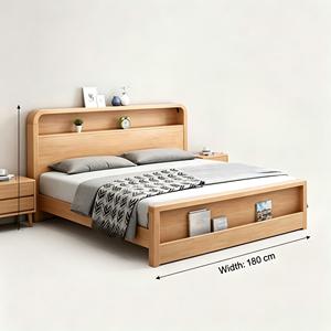 Twin Size Modern Minimalist Eco-Friendly Soft <b>Bed</b> Hand Oak Solid Wood <b>Platform</b> <b>Frame</b> Storage for Hotel Bedroom - Product Image 4