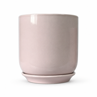 Pots à fleurs en céramique émaillée rose blush nordique haut de gamme avec soucoupe, pot de fleurs cylindrique minimaliste brillant pour intérieur