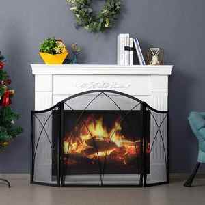 3 Panel Arch Fireplace Screen Frame Mesh <strong>Hearth</strong> Accessory Fireplace Screen 50x32in Metal Fence Spark <strong>Guard</strong> - Product Image 1