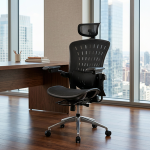 Silla de Oficina de Malla con Reposacabezas y Reposabrazos Ajustables, Base Cromada, Giratoria, Diseño Ergonómico, Estilo Contemporáneo - Product Image 2
