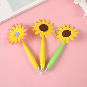 Stylo à bille en caoutchouc de haute qualité avec personnage de tournesol, stylo à bille de papeterie pour enfants