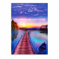 Impression sur toile Sunset Lake Wooden Pier, sans cadre, 50x70cm, paysage marin, art mural pour salon, chambre à coucher, décoration de la maison