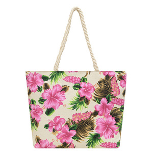 Bolso Tote de Lona Casual para Mujer, Estampado Floral Tropical, Verano 2025, con Correa de Cadena, Cierre de Cremallera, Diseño de Lujo, Dos Asas - Product Image 3
