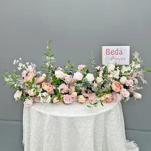 Beda Atacado Tecido Rosa e Branco Flor Arco Cenário para Casamento ou Festa e Outros Eventos decoração Corredor de Flores