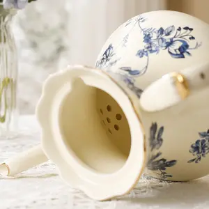 Français rétro en céramique fleur imprime tasse et soucoupe ensemble élégant théière ensemble restaurant après-midi thé turc en céramique services à thé