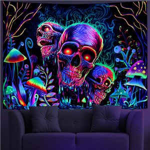 Tùy Chỉnh Thiết Kế Treo Vải Tấm Thảm UV Blacklight Skull Neon Cây Cây Tấm Thảm In Treo Trang Trí Cho Phòng Ngủ - Product Image 5
