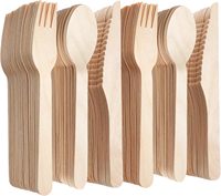 Ensemble de mini-couverts jetables écologiques en bois de bouleau naturel – Fourchette, couteau, cuillère – Biodégradables et compostables – Ustensiles modernes pour