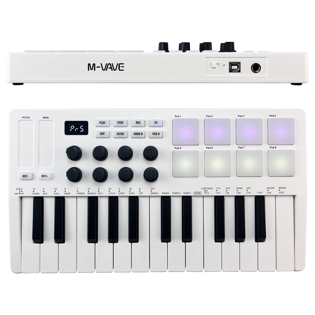 M-Vave SMK-25 Mini MIDI Keyboard 25 Velocity Sensitive Keys Support Wireless With 8 RGB Drum Pads Control Console