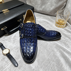 Chaussures habillées pour hommes à double boucle, en cuir véritable motif crocodile, <span class=keywords><strong>bleu</strong></span> <span class=keywords><strong>marine</strong></span>, pour <span class=keywords><strong>mariage</strong></span> et bureau - Product Image 3