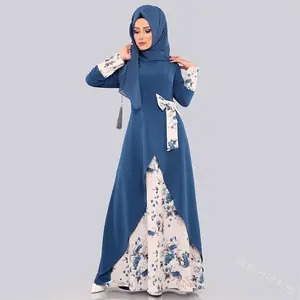 Fashion Modern Turkish Gulf Woman Modest Long Muslim Lady Floral Abaya UK Dress Long Sleeves Maxi 2022 Women Clothing Islamic