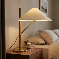 Lampe de table vintage en bois et laiton, lampe de chevet à LED chaude pour chambre à coucher, salon
