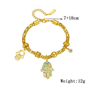 Gelang Mata Iblis Baja Anti Karat Lapis Emas 18K Baru Bebas Noda, Perhiasan Gelang Jimat Tangan Hamsa untuk Wanita - Product Image 5