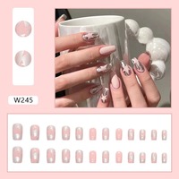 Uñas postizas al por mayor baratas de alta calidad, diseño almendrado, forma ataúd, punta de corazón, uñas francesas artificiales de ABS.
