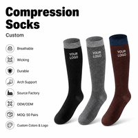 Chaussettes de compression personnalisées OEM ODM avec logo, douces, à compression graduée, hauteur genou, pour la course, l'athlétisme, la randonnée, chaussettes de compression d'automne pour hommes