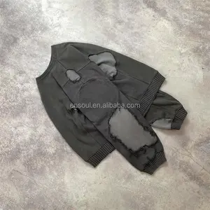 Hochwertiger OEM Pullover schwarzer Rundhalsausschnitt Baumwolle individueller Hoodie Übergröße gewaschener Rundhalsausschnitt Herren Sweatshirts im Großhandel