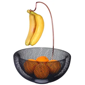 Shenhong — panier à fruits en maille d'acier, de couleur noire, bol décoratif pour fruits de cuisine avec cintre banane