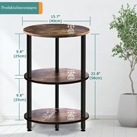 Table de rangement circulaire portable en bois de style moderne à trois niveaux avec structure métallique