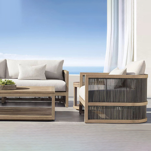 Ensemble de canapés d'extérieur modernes en teck Chaise de loisirs simple avec rotin nordique imperméable pour cour, jardin et terrasse - Product Image 4