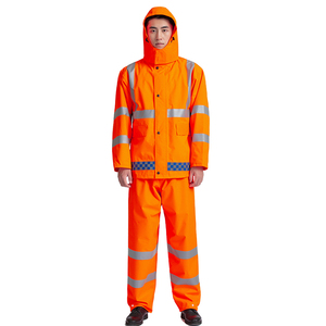 Chubasquero impermeable de PVC negro para motocicleta para exteriores para hombre con tiras reflectantes ANSI Clase 1 EN ISO 20471 Clase 1 logotipo personalizado - Product Image 3